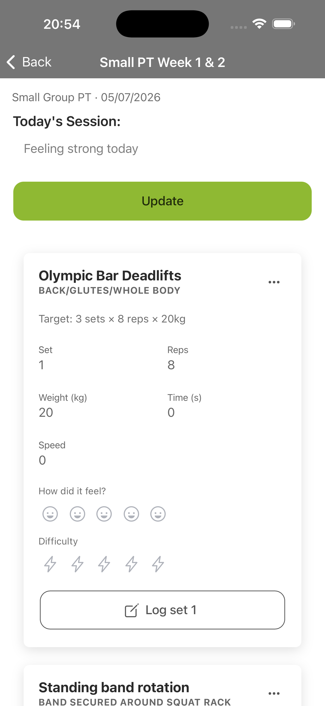 A member logging a set in a live club app