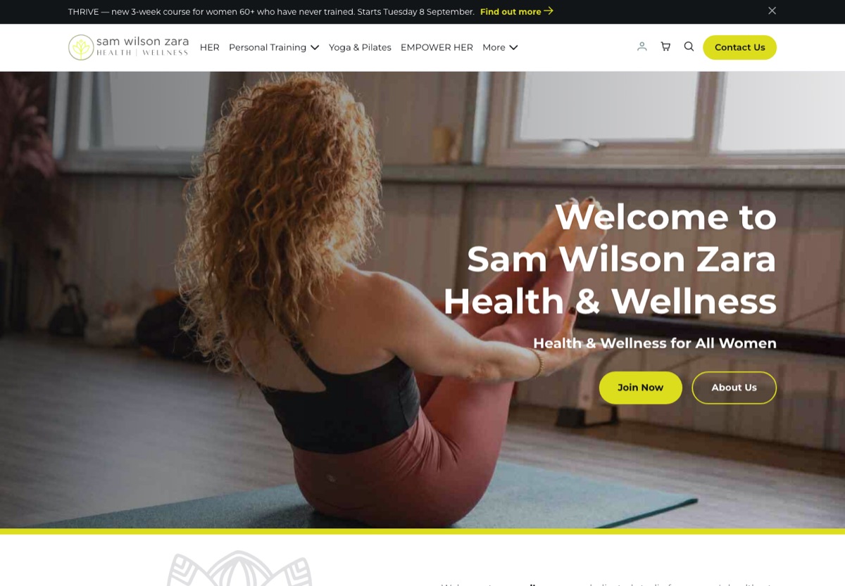 The Sam Wilson Zara website, built and run on Harbour Fitness