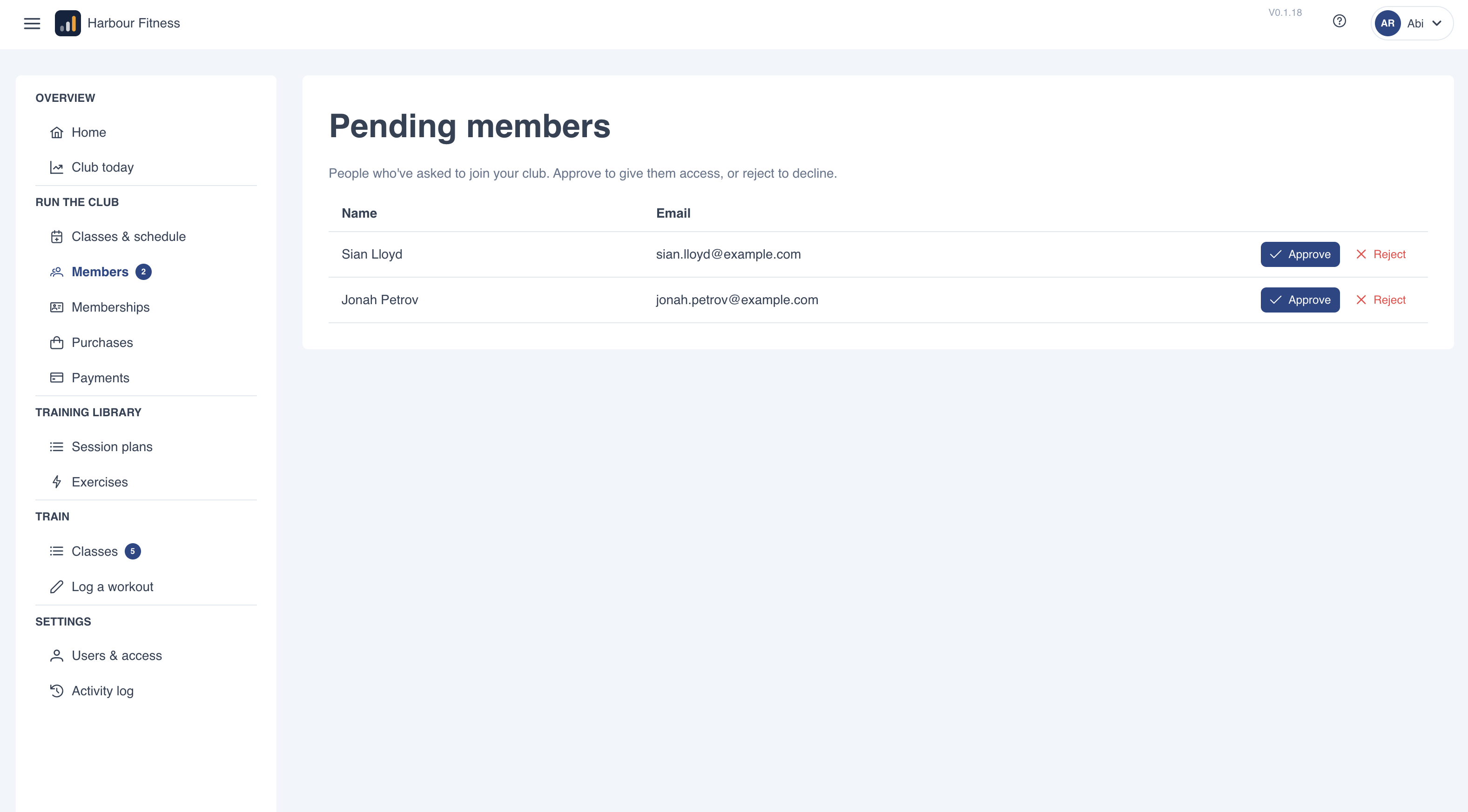 Class and session management in the portal